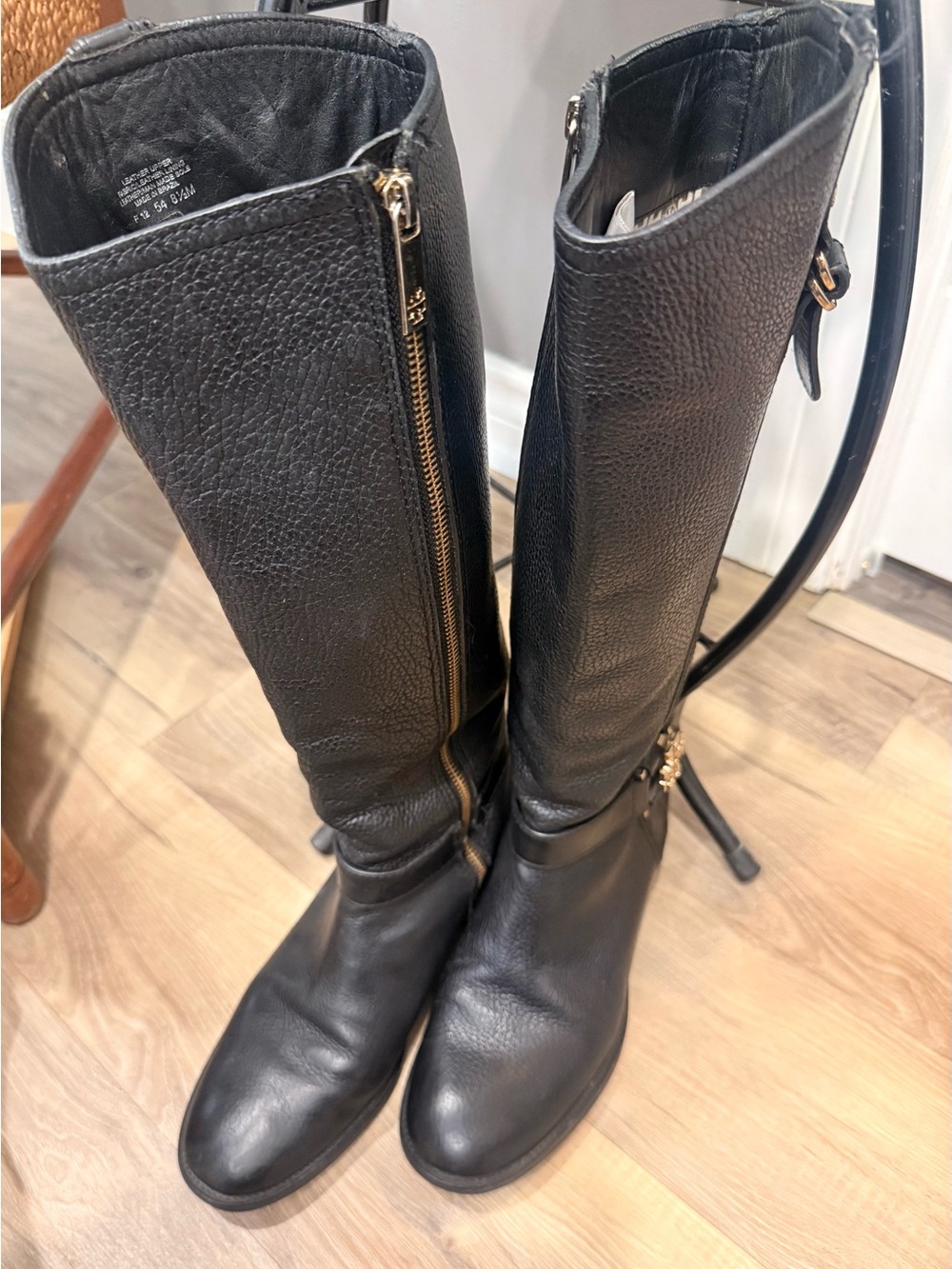 Tori Burch Women's Black Leather Knee-High Zip Riding Boots